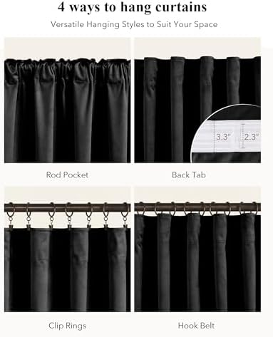 StangH Blackout Black Velvet Curtains Extra Long Theater, W52xL120