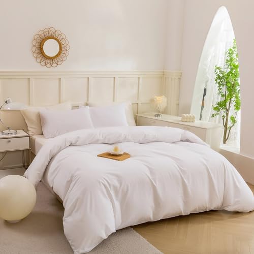 ECOCOTT Cotton 3 Pcs Duvet Cover Set Linen Feel Off White Queen Size