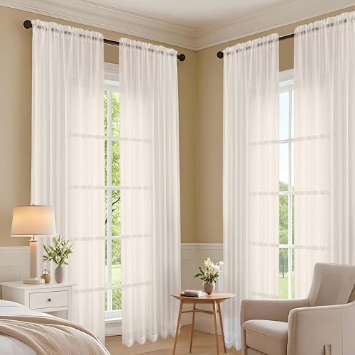 OVZME Cream Sheer Curtains 120 Inches Long 2 Panels Set, 59 Inch Extra
