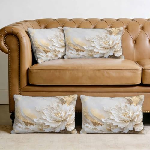 White Floral Lumbar Pillow Covers 12 x 20 Inch Pillow Covers Set of 2