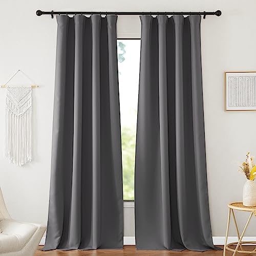 NICETOWN Grey Blackout Curtains 108 inches Long for Living Room, Pinch