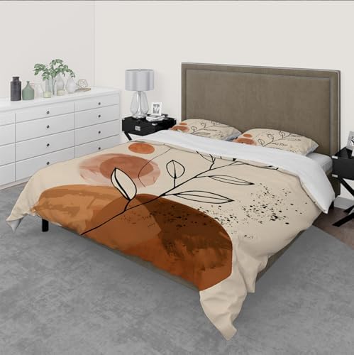 Modern Mid Century Boho Duvet Cover Abstract Geometric Botanical Beige