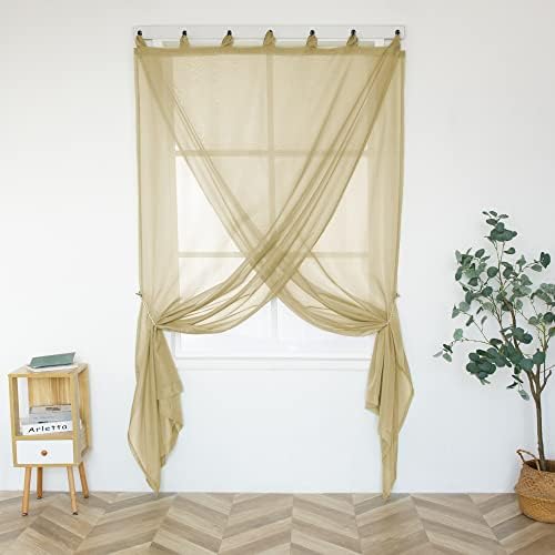 MUMFAS Light Brown Sheer Curtains with Tab Top Look Semi Taupe Tan