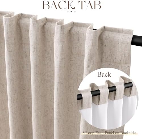 Jowels Oatmeal Linen Blackout Curtains 84 Inches Long for Bedroom