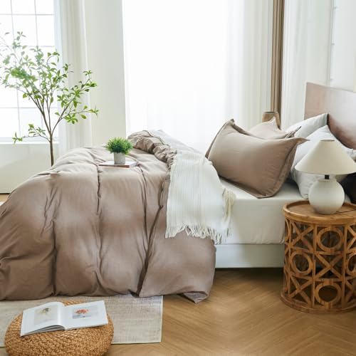 OAITE Duvet Cover Set 100% Washed Cotton Linen Like Queen