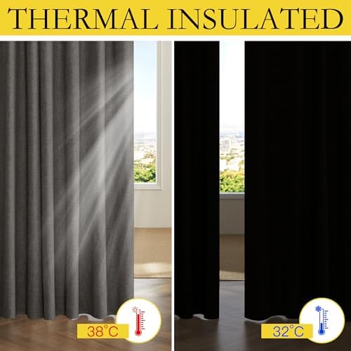 NICETOWN 100% Blackout Linen Curtains 84 inch Long 2 Panels, Grizzle