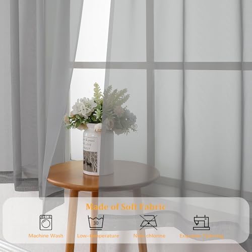 Gwine Light Grey Sheer Curtains 63 Inch Length 2 Panels for Living