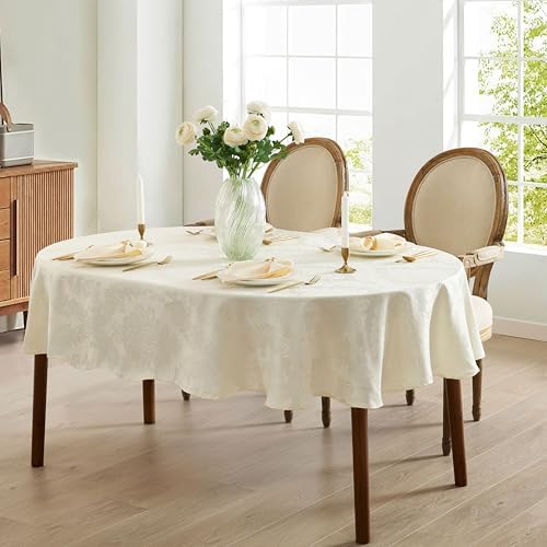 Newbridge Barcelona Damask 60 x 102 Inch Oval Tablecloth, Antique