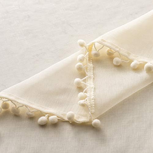 MISS SELECTEX Linen Look Pom Pom Tasseled Sheer Curtains - Rod Pocket