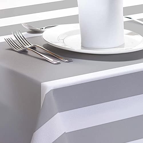 Queenker Rectangle Tablecloth Dining Table Cover Gray White Stripe