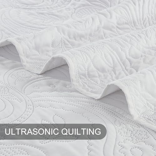 BOURINA Ultrasonic White Queen Quilt Set 3-Piece Soft Bedding Set