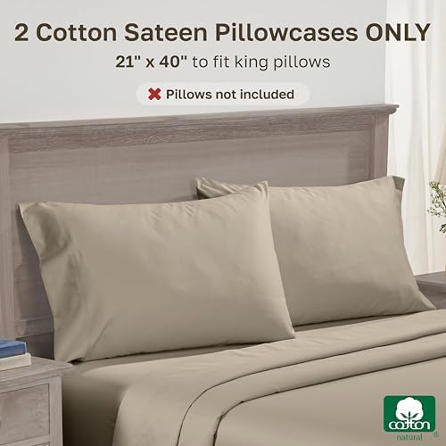 California Design Den 600 TC Set of 2 King Pillowcase, Cool Taupe
