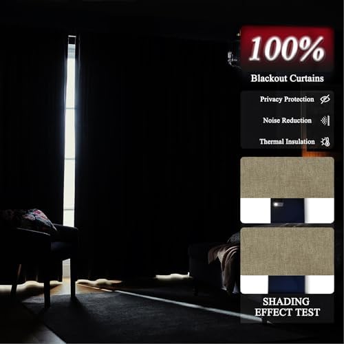 Fcosie 100% Blackout Chenille Curtains 72 Inch Length, Thermal