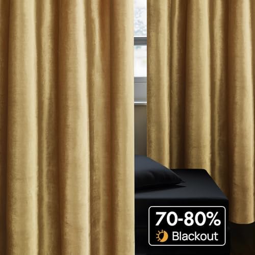 Velvet Gold Grommet Blackout Curtains 120 inch Length for Living Room