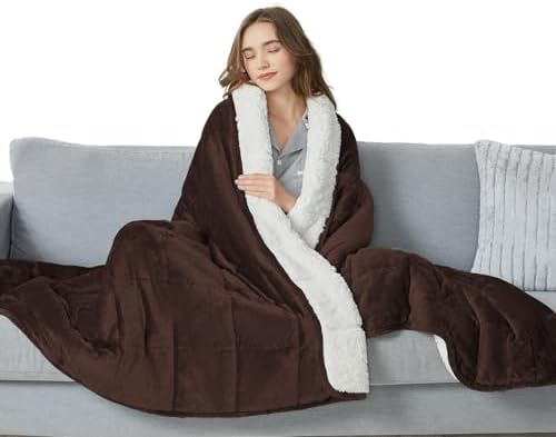 yescool Weighted Blanket for Adults (15 lbs, 60" x 80", Brown) Heavy