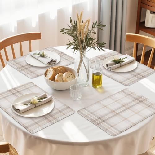 Vintage Tartan Rustic Minimalist Leather Placemats Set of 6,12x18