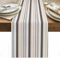 Khaki Grey Striped Table Runner 120 Inches Long for Dining Table