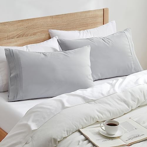 Nestl Light Grey Pillow Cases Queen Size Set of 2, Soft Queen Pillow