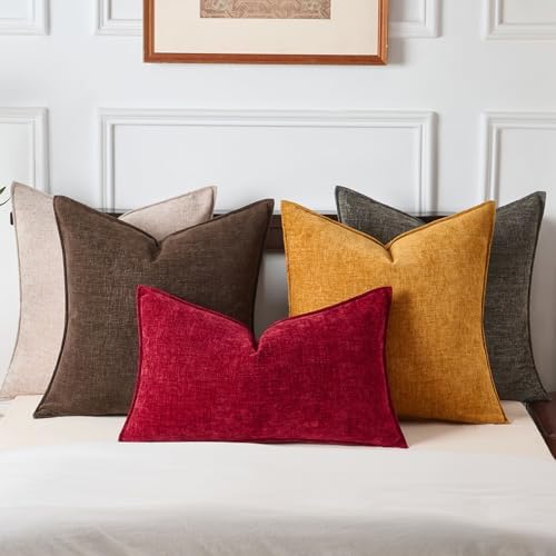 JUSPURBET 22x22 Chenille Decorative Throw Pillow Covers Set of 2,Dark