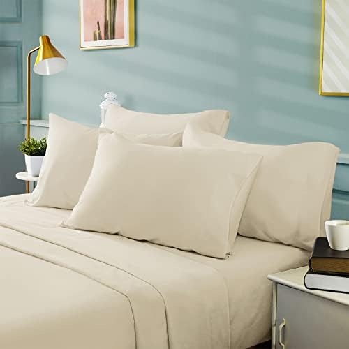 BYSURE 6 Pieces Bed Sheets Set(King, Cream/Beige) - Hotel Luxury Super