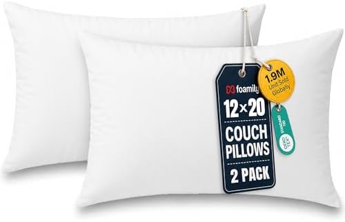 Foamily Couch Pillows Inserts 12x20 (Set of 2) Premium Decorative
