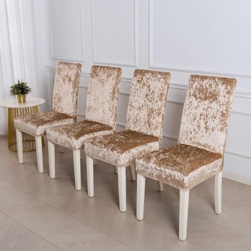 Stretch Dining Chair Covers Set of 4, Khaki Elastic Band Slipcovers