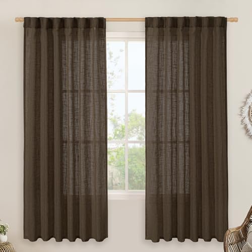 LAMIT Dark Brown 72 inch Linen Textured Curtains for Living Room 2