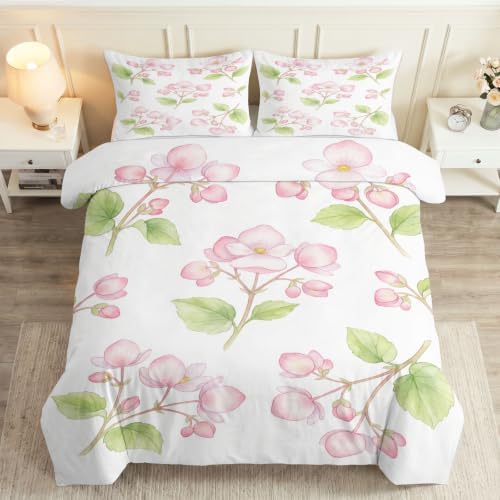 King Duvet Cover Set Soft Microfiber Plants Crabapple Blossoms