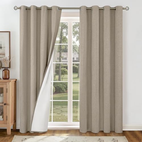 Taupe Tan Linen Blackout Curtains 84 Inches Long for Farmhouse Bedroom