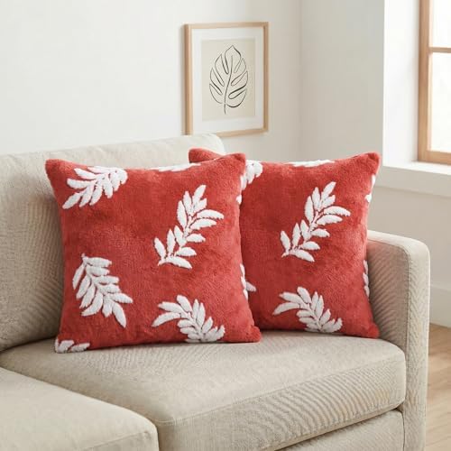 AVOIN colorlife Spring Summer Laurel Leaves Red Throw Pillow Covers