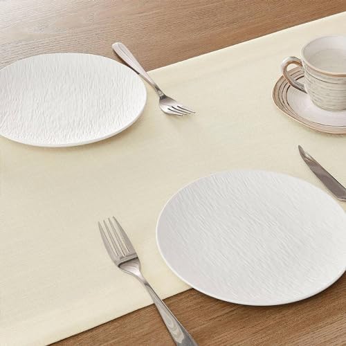 ZeeMart Linen Textured Border Table Runner, 14 x 108 Inch Ivory
