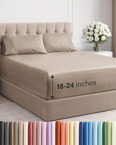 Extra Deep King Sheet Set - 4 Piece Breathable & Cooling - Heathered