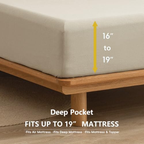 BESTOUCH 100% Washed Cotton Linen Feel Sheet Set, Almond Milk Grey