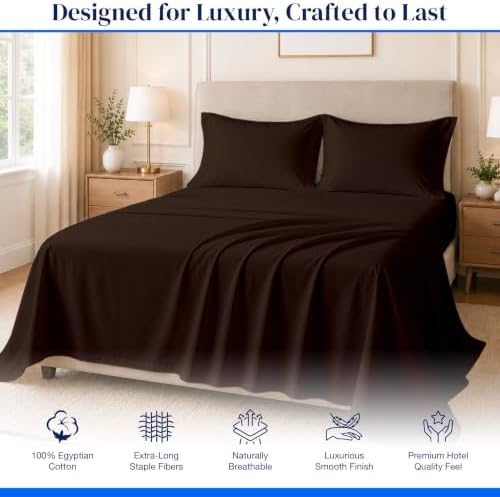 Cottingon King Sheet Set - 400TC 100% Cotton, Chocolate, 16" Deep