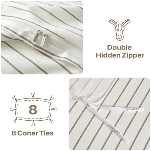 JELLYMONI 100% Cotton Vertical Stripe King Duvet Cover Set, Grey