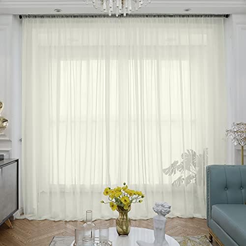 Beige Sheer Curtains 120 Inches Long 2 Panels,Rod Pocket Voile Semi