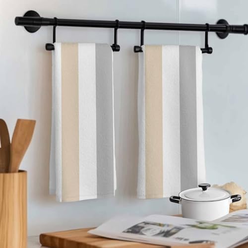 Classical Beige Grey Striped Kitchen Towels 3 Pack,Microfiber Dish