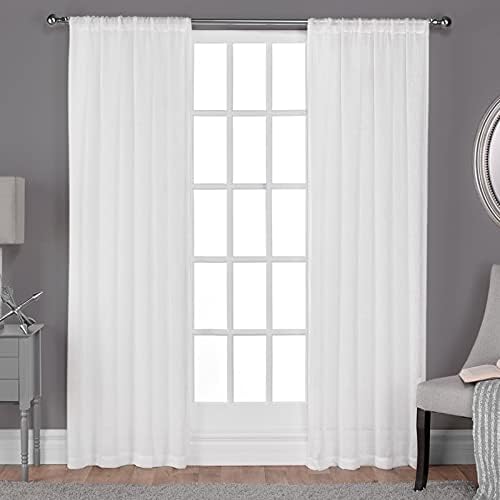 EXCLUSIVE HOME Belgian Textured Linen Look Jacquard Sheer Rod Pocket
