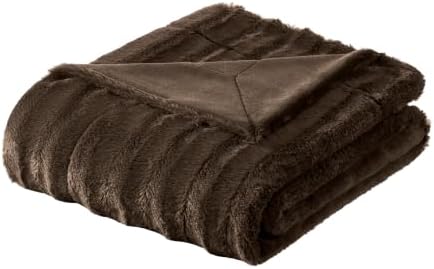 Madison Park Duke Faux Fur Throw Blanket for Sofa, 50 x 60, Brown