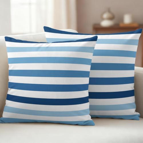 Navy Blue Stripes Decorative Throw Pillow Covers 20x20 Inch Set of 2