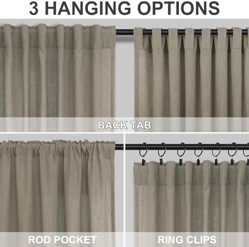 Taupe Back Tab Linen Curtains 96 Inches Long for Living Room Bedroom 2