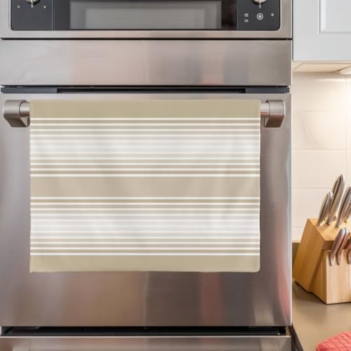 Beige Striped Kitchen Towels Set of 3, Ultra Absorbent Dish Towels