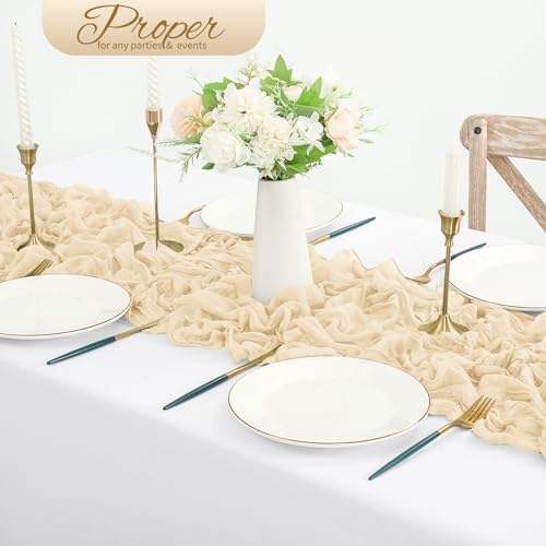 10 Pack Ivory Cheesecloth Table Runner 10FT Boho Romantic Gauze Table