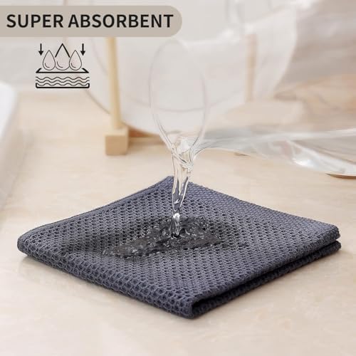 Kitinjoy 100% Cotton Waffle 12-Pack Kitchen Towels, 12" x 12", Dark