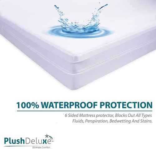 PlushDeluxe Waterproof Mattress Encasement, Full, 12-15" Depth