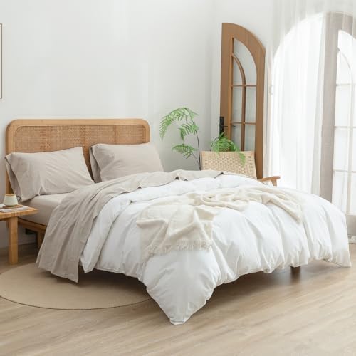 BESTOUCH 100% Washed Cotton Linen Feel Sheet Set, Solid Linen Grey
