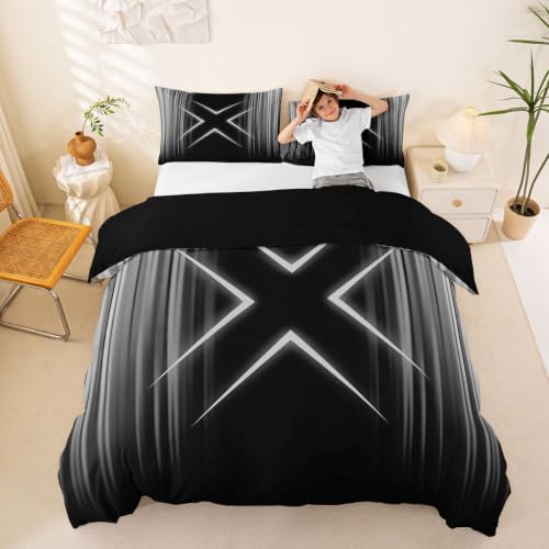 Feelyou Gray Stripes Duvet Cover Queen Size Geometric Abstract