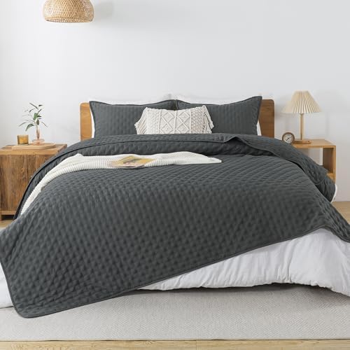 Andency Dark Grey King Size Quilt Bedding Set, 3 Pieces Bedspread