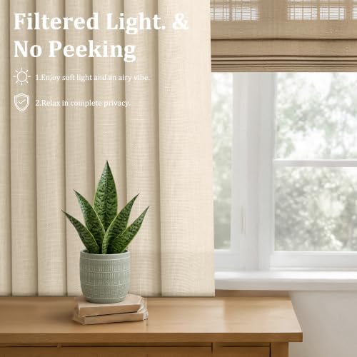 Pinch Pleated Linen Curtains 96 Inch, 2 Panels Premium 400GSM Memory
