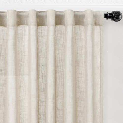 decorUhome Linen Semi Sheer Curtains 84 Inch Long, 2 Panels Light